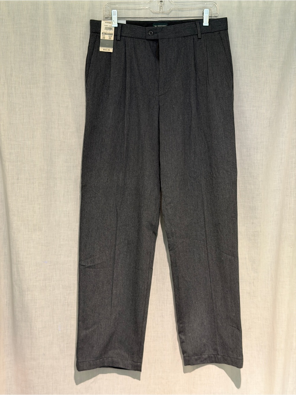 Dockers Sueded Heather Charcoal Gray Pleated Dress Pants M 33x32